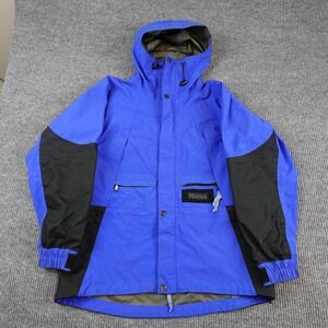 Marmot Goretex Ski Jacket Mens Medium Blue Black Hooded 3 Ply Shell Waterproof